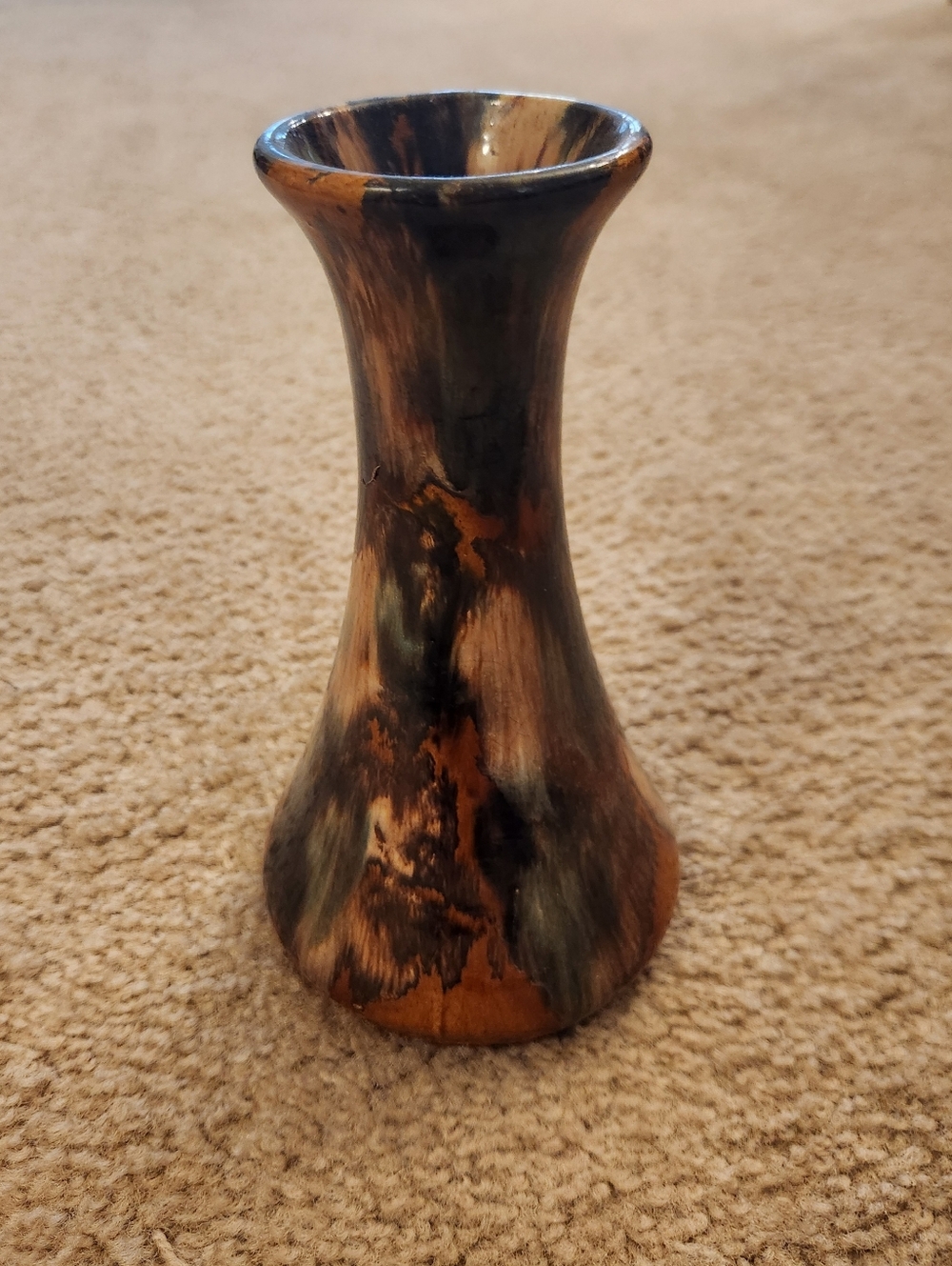1930s McCoy Pottery 8 1/2" Vase with Brown/Green‎ Brush Drip Glaze # 064
